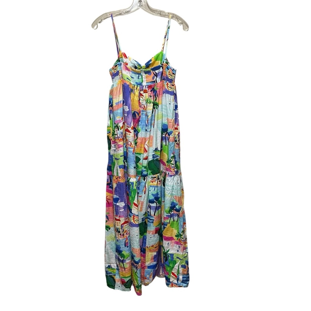 Aqua Tropical Print Maxi Dress Multicolor Women Size Extra Small Spaghetti Strap - Picture 8 of 10